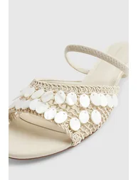 Cream Shell Crochet Low Heel Sandals - 3