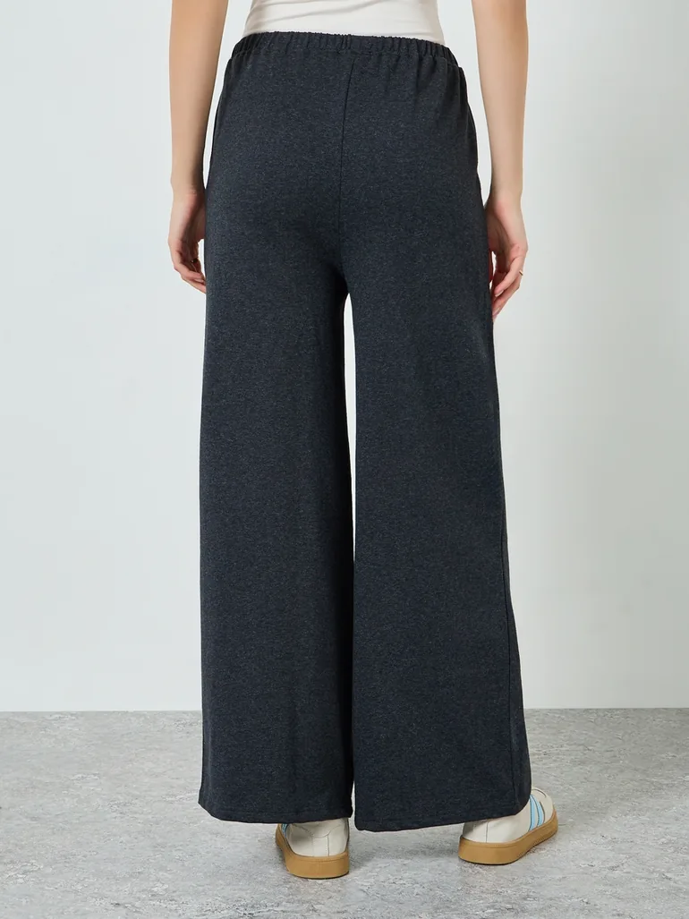 Navy Blue Knitted Wide Leg Joggers - 3
