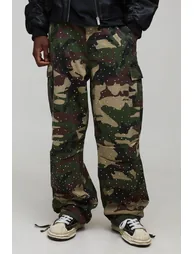 Tall Washed Relaxed Rhinestone Camo Cargo Trousers - camo