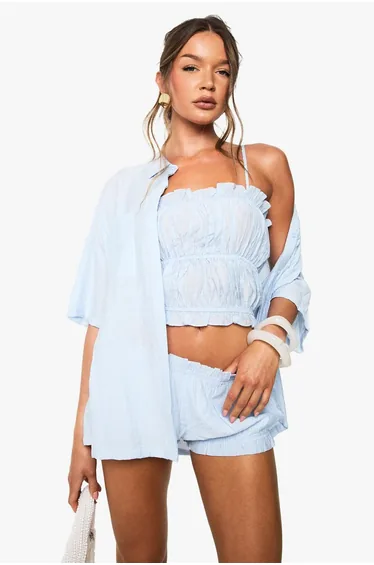 Textured Stripe Ruffle Cami - baby blue