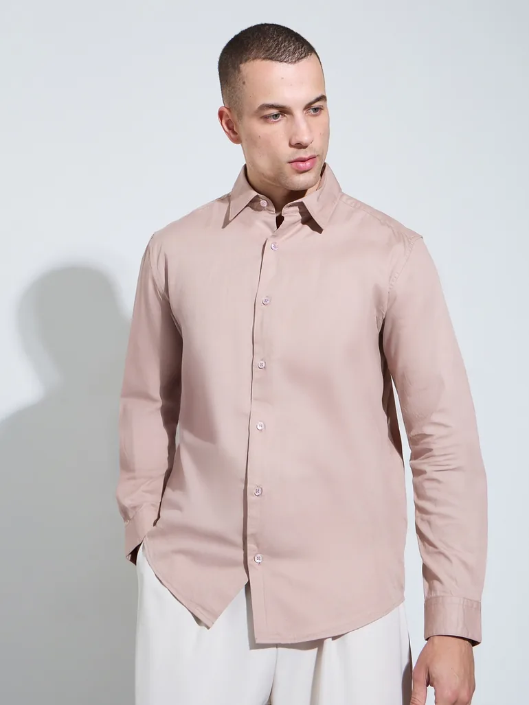 Men Beige Solid Regular Fit Shirt - 2
