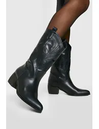 Wide Fit Tab Detail Ankle Cowboy Western Boots - black - 1