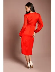 Satin Pleated Wrap Dress - 2
