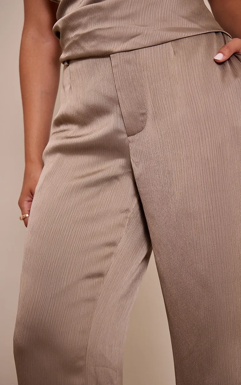 Petite Taupe Satin Straight Leg Trousers - 3