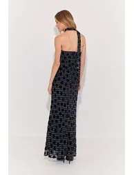 Devore Mixed Spot Bustier Scarf Detail Dress - 1