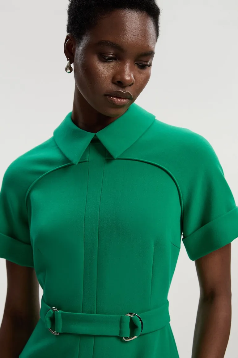 Compact Stretch Tab Detail Full Skirted Midi Dress - 1