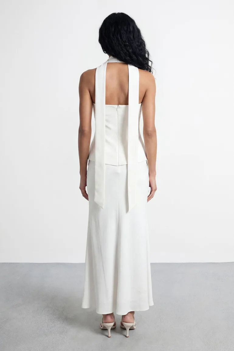 Strapless Structured Bodice Satin Maxi Dress - 1