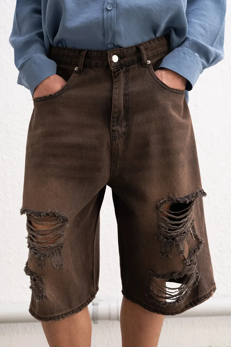 GIESTO Destroyed Denim Shorts - 1