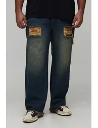 Plus Ripped Raw Hem Stonewash Relaxed Fit Jeans - stonewash