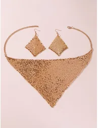 Gold Mesh Necklace and Earrings Set - 1