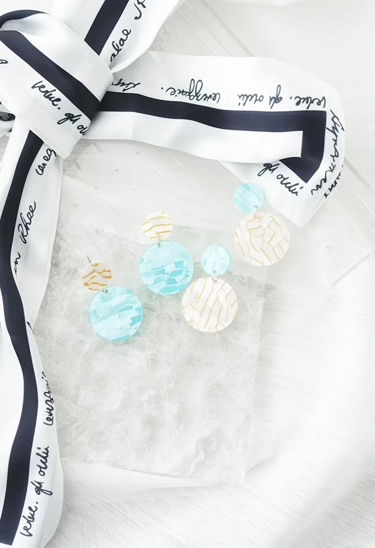 Marble Circle Drop Earrings - 2