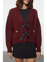 Claret Red Soft Textured Hair Knitted Knitwear Sweater - 4