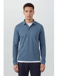 Blue Long Sleeve Smart Polo Shirt - 1