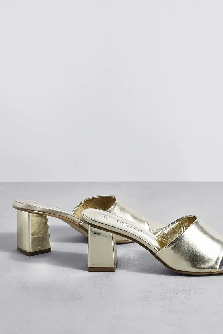Metallic Low Block Heeled Mules - gold - 2