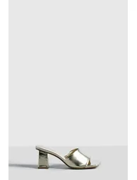 Metallic Low Block Heeled Mules - gold