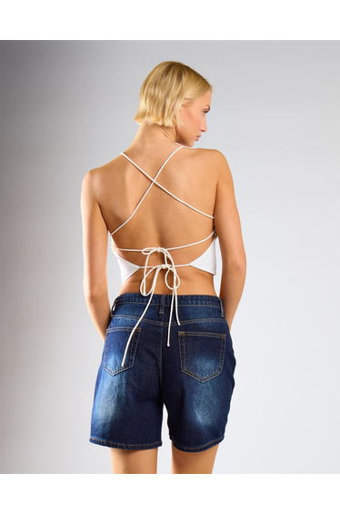 Tie Back Detail Crop Top - White product thumbnail 2