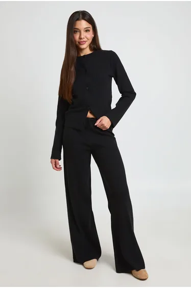 Cardigan and Wide Leg Trouser Knitted Co-ord - black