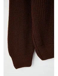 Brown Regular Stand Collar Plain Sweater - 1