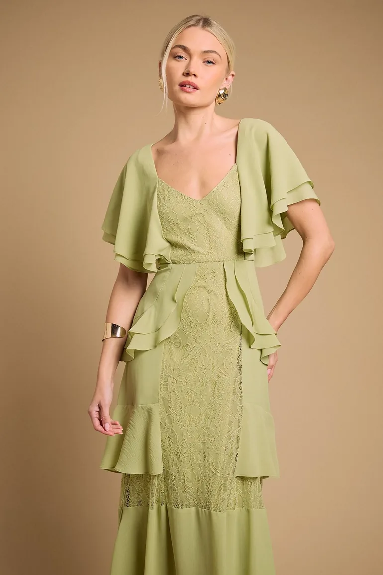 Lace Panel Ruffle Maxi Dress - 1