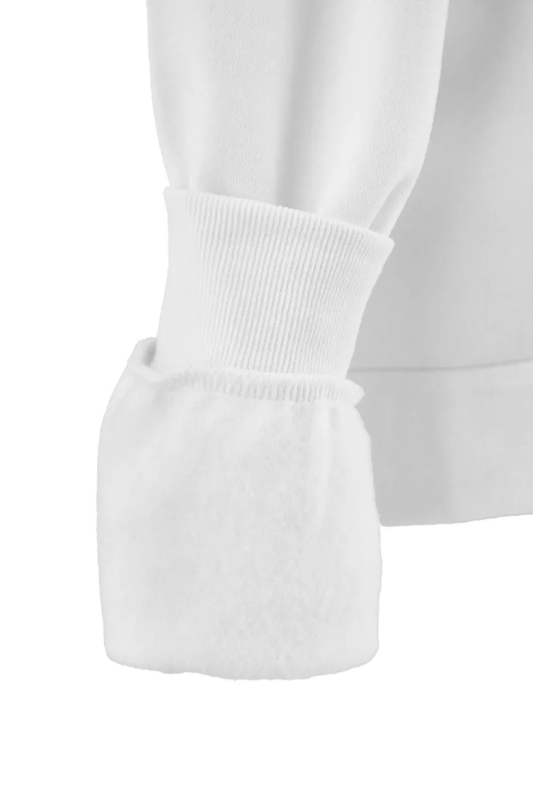 White Plain Regular Hooded Low Sleeve Long Crop 3 Thread Raster Knitted Sweatshirt - 2