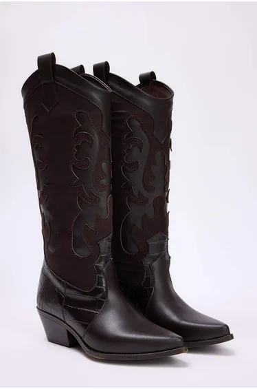 Women's Crocodile Detailed Suede Women's 5.5 cm Cowboy Boots