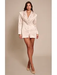 Champgane Satin Pleated Blazer Dress
