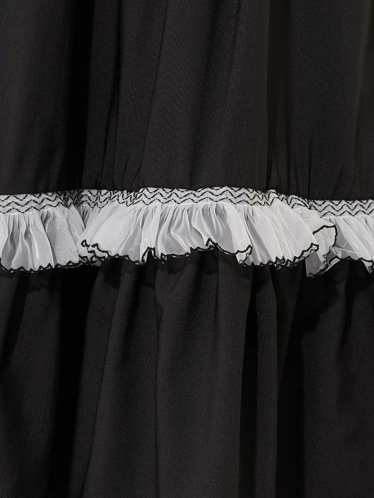Solid Ruffled Hem Lace Insert A-Line Maxi Skirt - 2