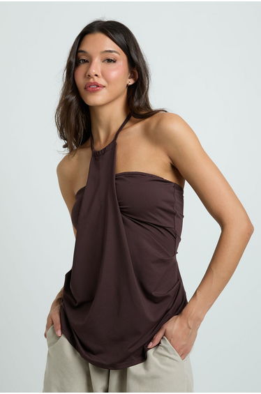Halterneck Drape Detail Bandeau Top - chocolate product thumbnail 4