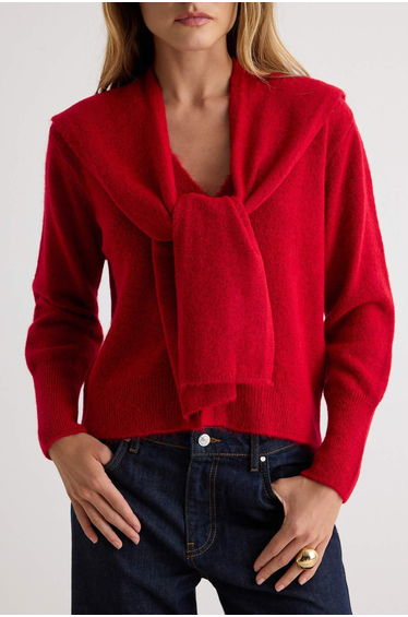 Red Shawl Detailed V-Neck Knitwear Cardigan product thumbnail 4