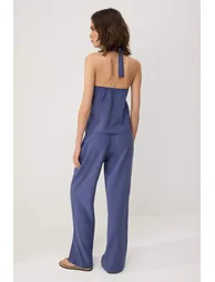 Indigo Buckle Detailed Soft Tuşe Blouse Trousers Woven Bottom - Top Set - 3