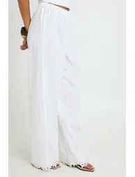 Tall Embroidered Trim Wide Leg Trouser - white - 3