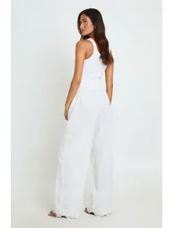 Tall Embroidered Trim Wide Leg Trouser - white - 1