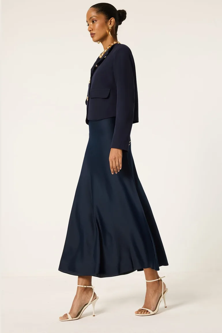 ELASTICATED WAIST SATIN SKIRT - 1