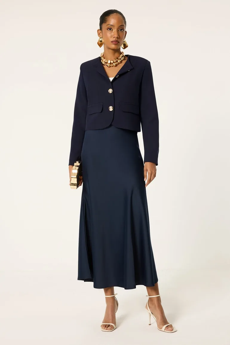 ELASTICATED WAIST SATIN SKIRT