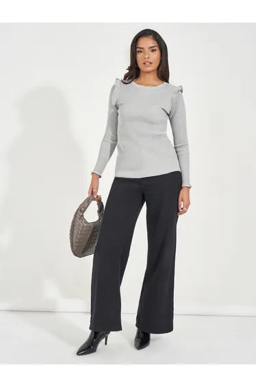 Fitted Regular Length Sweater with Frill Detail