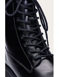 Black Wide Fit Faux Leather Cleated Sole Ankle Biker Boots - 3