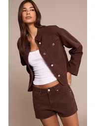 Chocolate Curved Hem Boxy Denim Jacket - 4