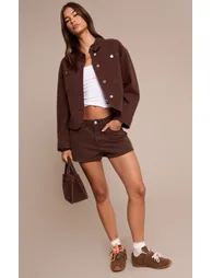 Chocolate Curved Hem Boxy Denim Jacket - 2
