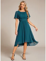 ever EDEN|Flowy Chiffon Round Neckline A-Line Knee Length Wedding Guest Dress - 2