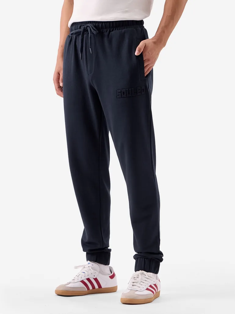 Men Navy Blue Plain Joggers - 2