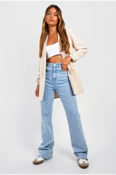 Ruched Sleeve Tailored Blazer - stone product thumbnail 3