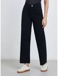 High Rise Straight Fit Jeans with Raw Edge - 1