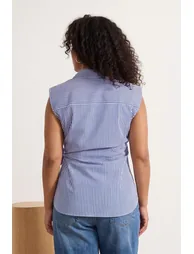 Blue Terrycotton Woven Plus Size Blouse - 1