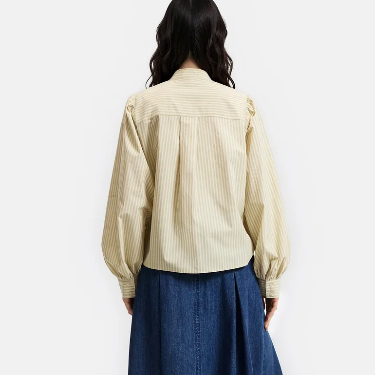Striped Puff Sleeve Pussy-Bow Shirt - 4
