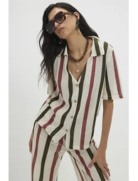 Cream Crochet Stripe Shirt - 1