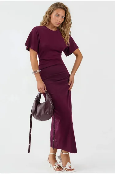 BUSEM Solid Crew Neck Bodycon Midi Dress