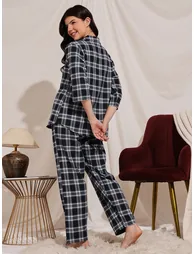 Checkered Button Down Shirt and Pyjama Set - 3
