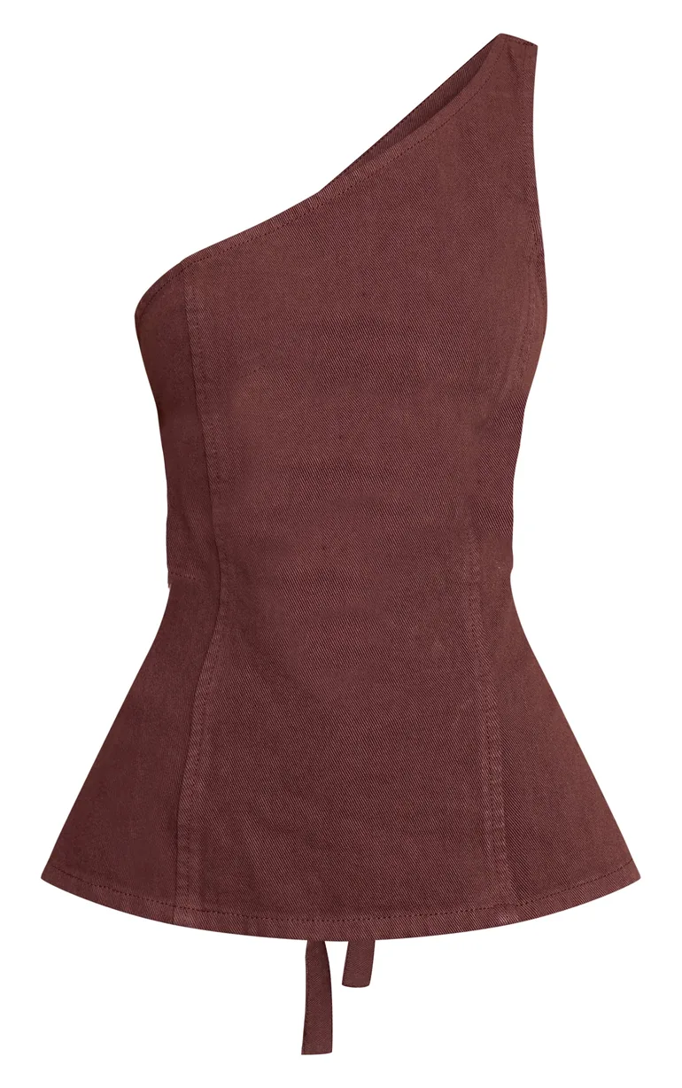 Petite Chocolate Asymmetric Open Back Denim Top - 4