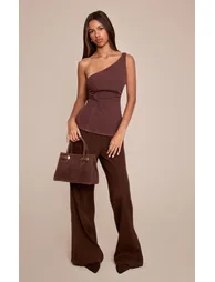 Petite Chocolate Asymmetric Open Back Denim Top