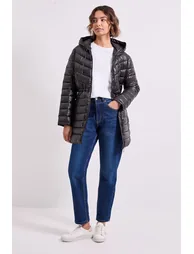 LIGHT WEIGHT LONG PUFFER WAIST ADJUSTERS BLACK